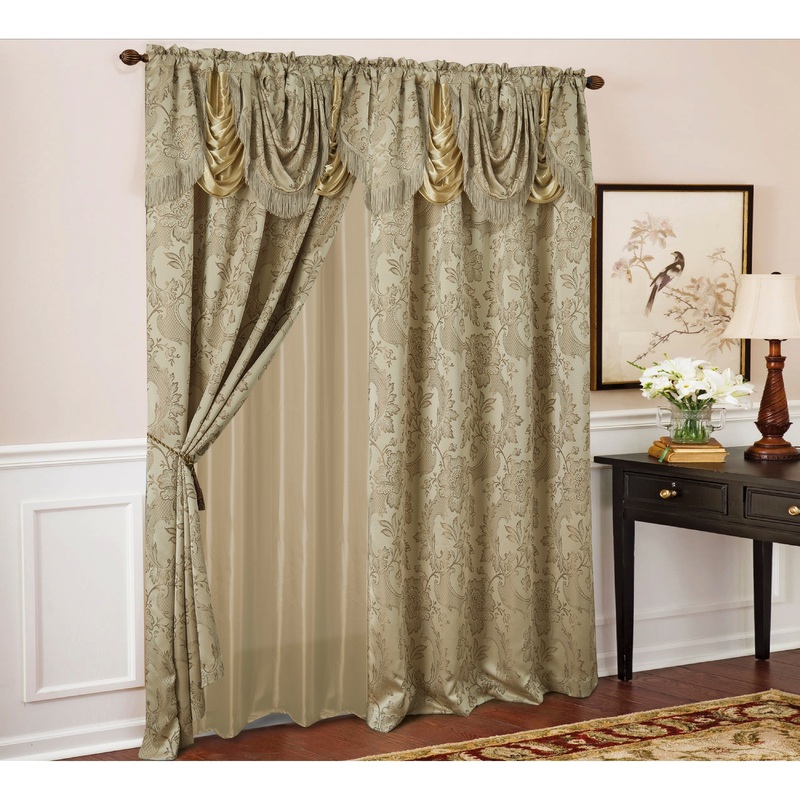Rosalie Floral/Damask Textured Jacquard Single Rod Pocket Curtain Panel w/ Attached Valance - 54 x 84 in. - 54 x 84 in.