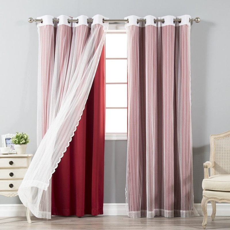 Aurora Home Mix & Match Blackout and Zigzag Lace 4 Piece Curtain Panel Set