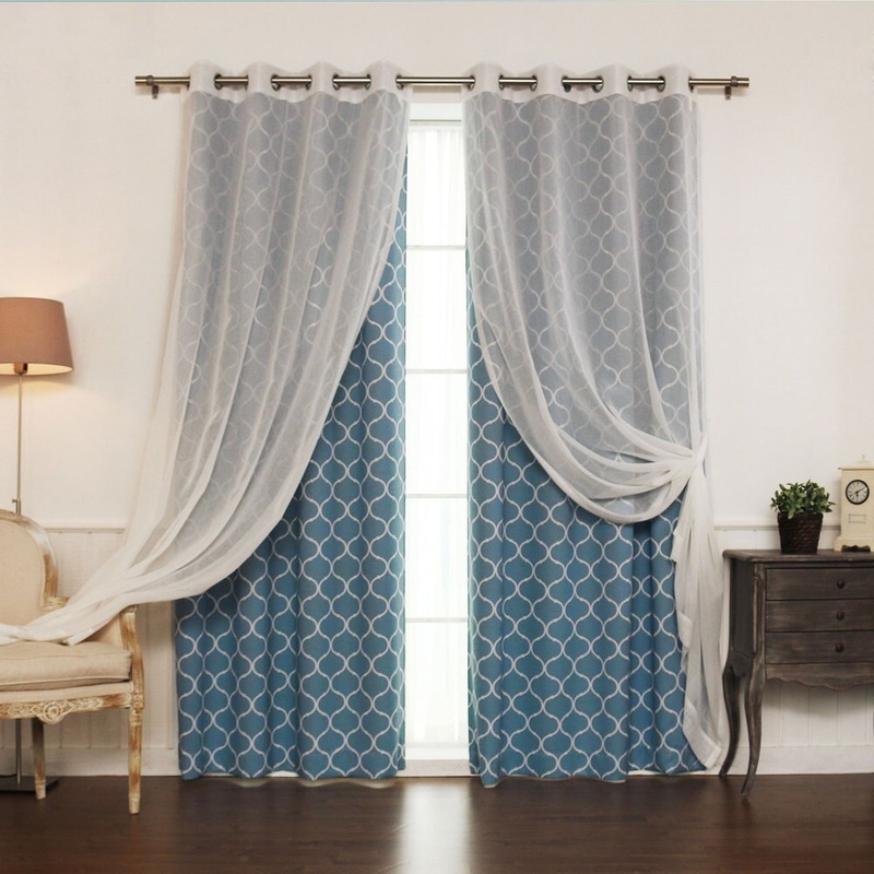 Aurora Home Mix & Match Quatrefoil Print and Muji Sheer 4 Piece Curtain Panel Set - 52"W x 84"L