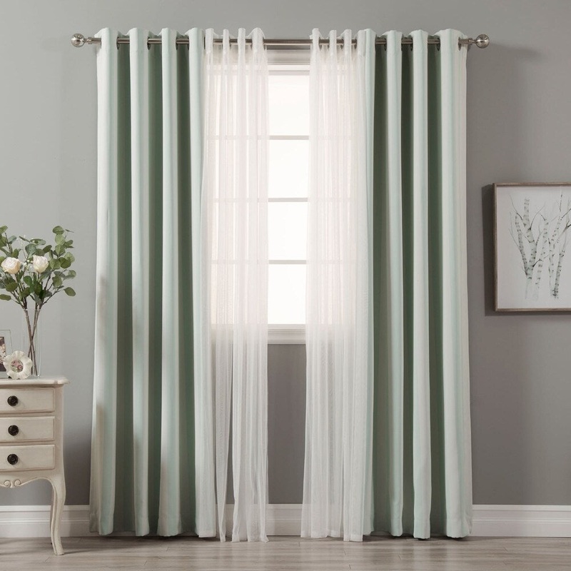 Aurora Home Mix & Match Stripe Print and Tulle Sheer 4 Piece Curtain Panel Set - 52x84