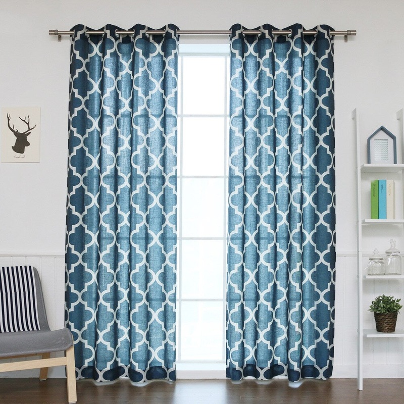 Aurora Home Moroccan Print Flax Linen Blend Grommet Top Curtain Panel Pair