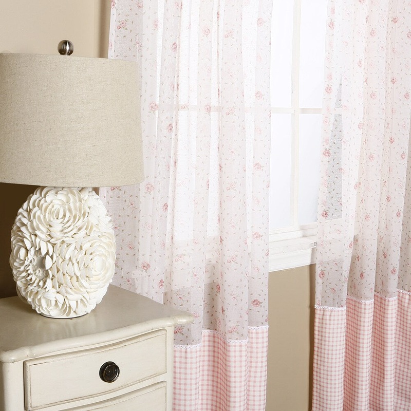 Aurora Home Pink Sheer Rose Checkered Rod Pocket 84-inch Curtain Panel Pair