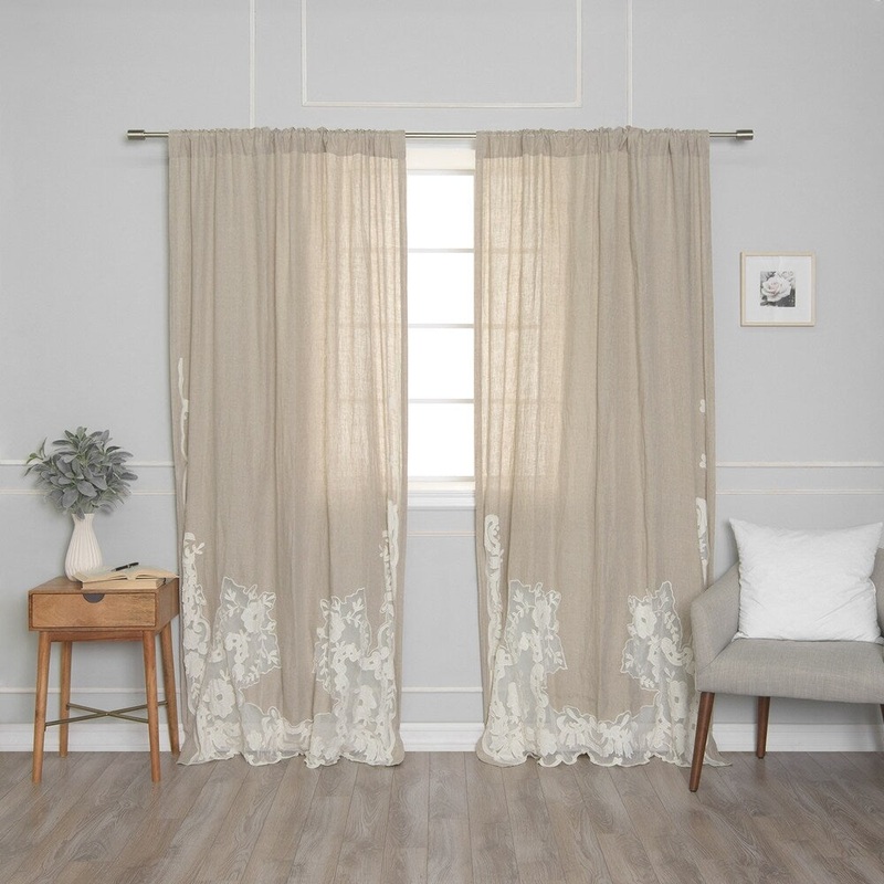 Aurora Home Rod Pocket Embroidered Linen Curtains