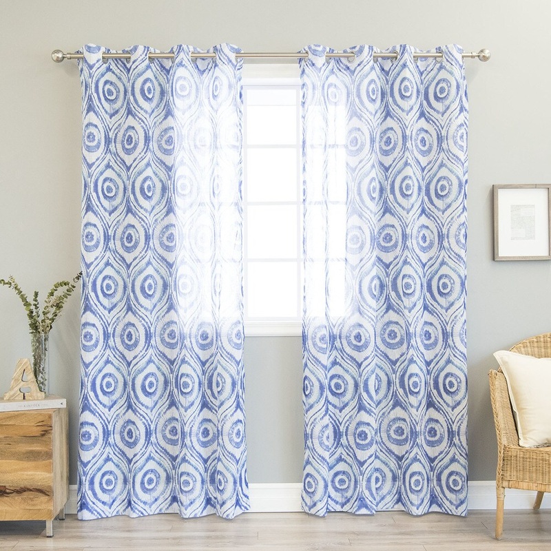 Aurora Home Sunburst Shibori Print Faux Linen Curtain Panel Pair - 52 x 84