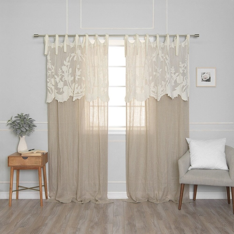 Aurora Home Tie Top Embroidered Linen Curtains