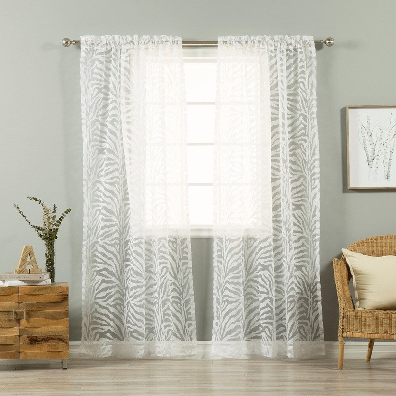 Aurora Home Zebra Burnout Sheer 84-inch Rod Pocket Curtain Pair - 54 x 84