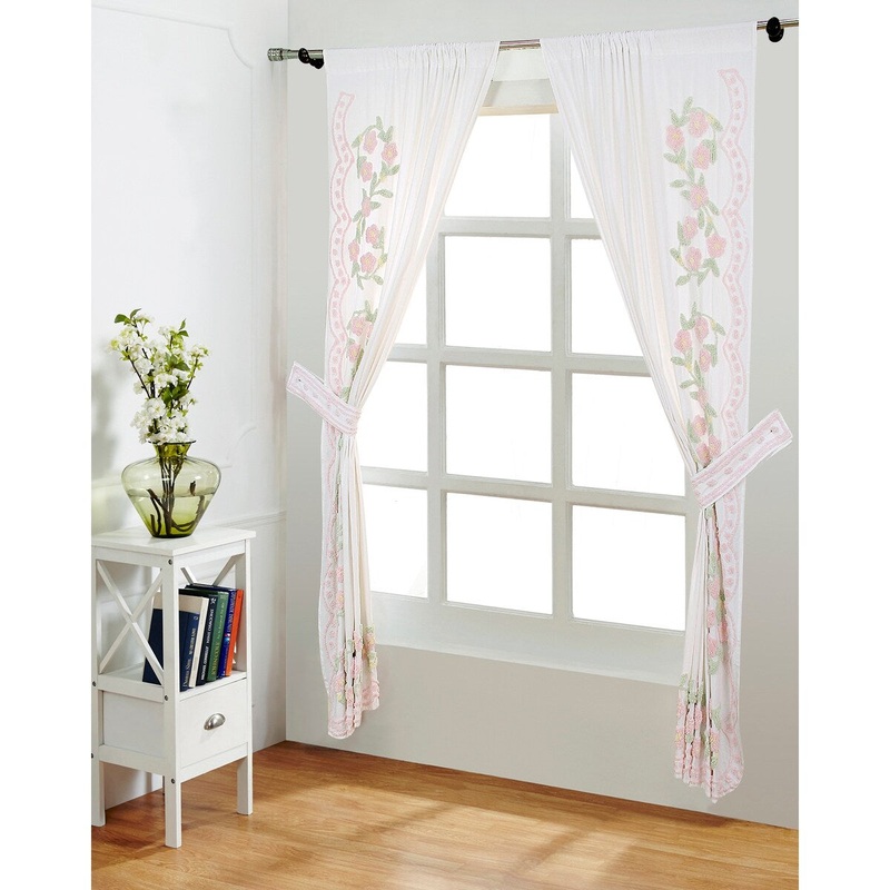 Better Trends Bloomfield Collection in Floral Design 100% Cotton Tufted Chenille, Curtain Set