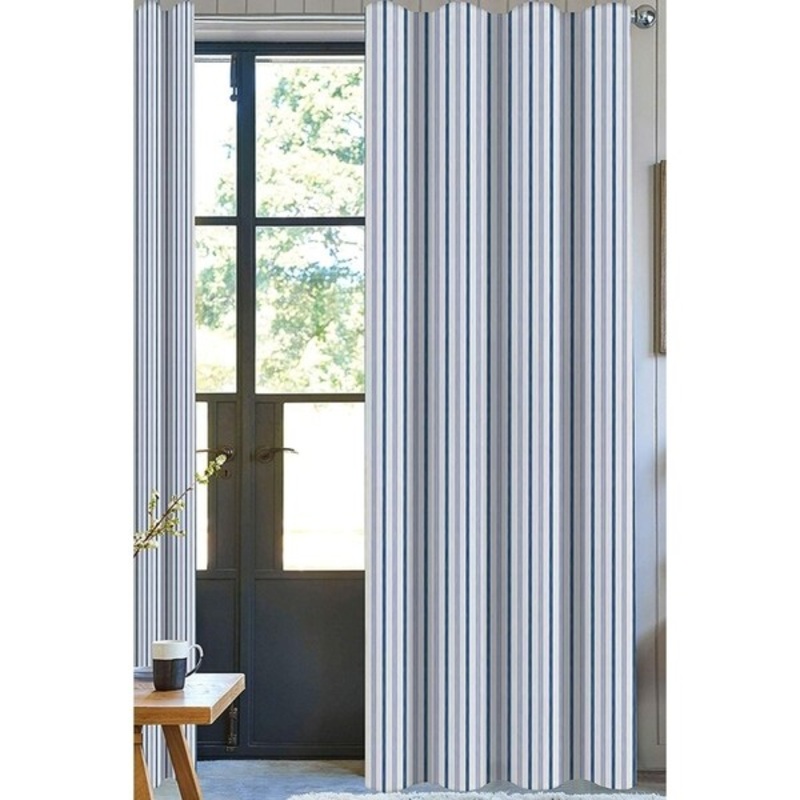 Bryson Stripe Blue Designer Organic Cotton Drapery Panel