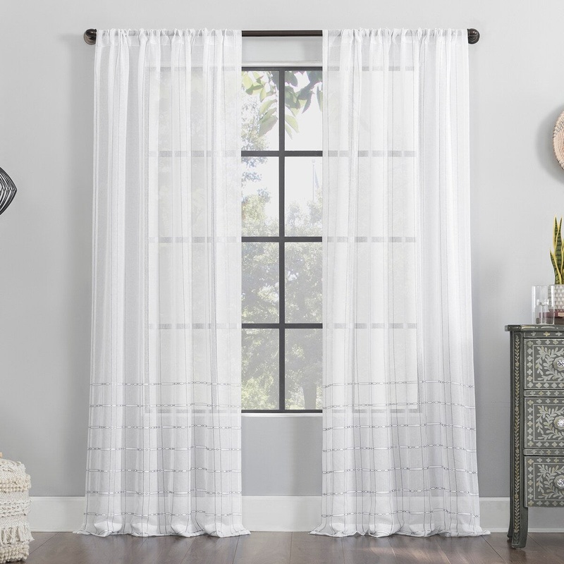 Clean Window Striped Accent Anti-Dust Sheer Curtain Panel, Single Panel