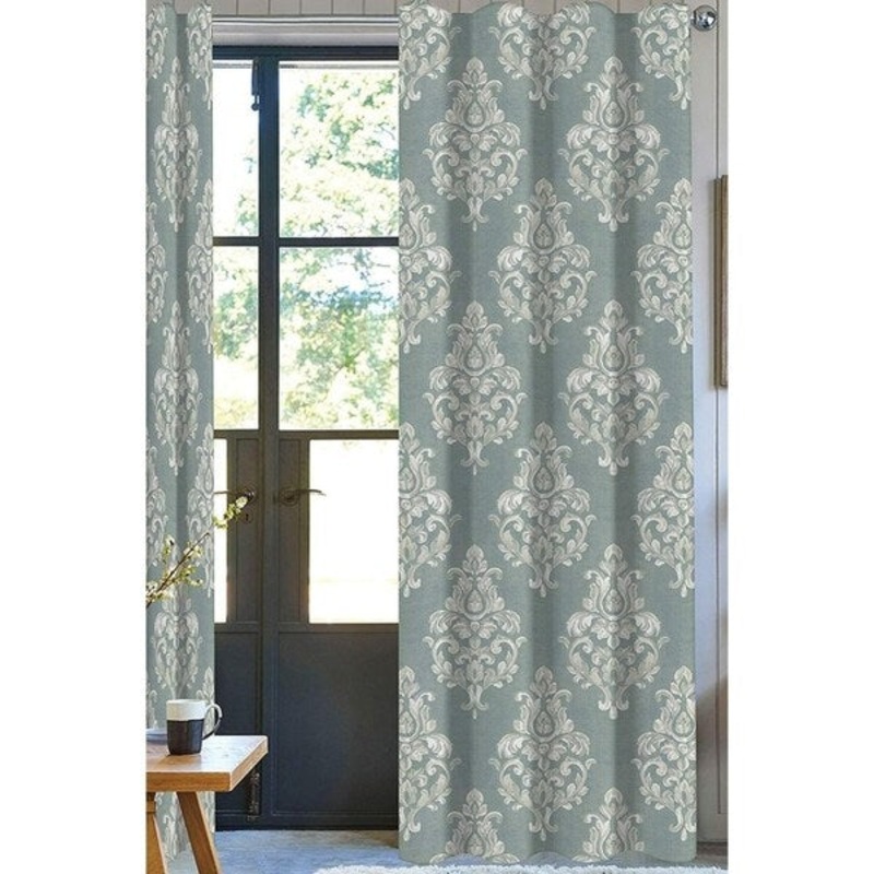 Damask Green/White Organic Cotton Drapery Panel