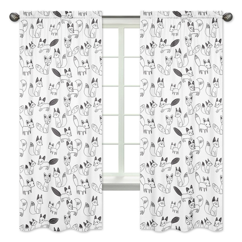 Sweet Jojo Designs Black and White Fox Print 84-inch Window Treatment Curtain Panel Pair