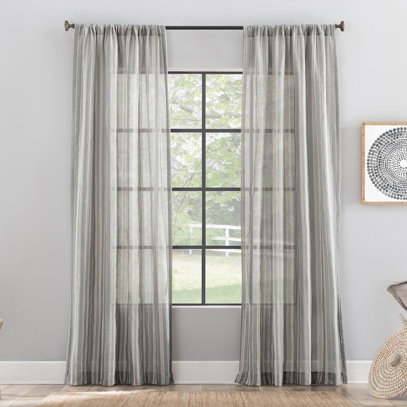 Archaeo Embroidered Stripe Linen Blend Curtain, Single Panel