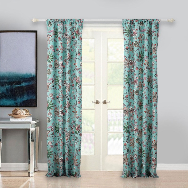 Athens 84 Inch Window Panel Curtain, Blue Microfiber Polyester, Jacobean
