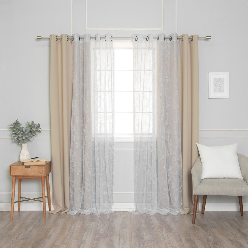 Aurora Home Rose Sheers & Blackout Curtains Panel Pair