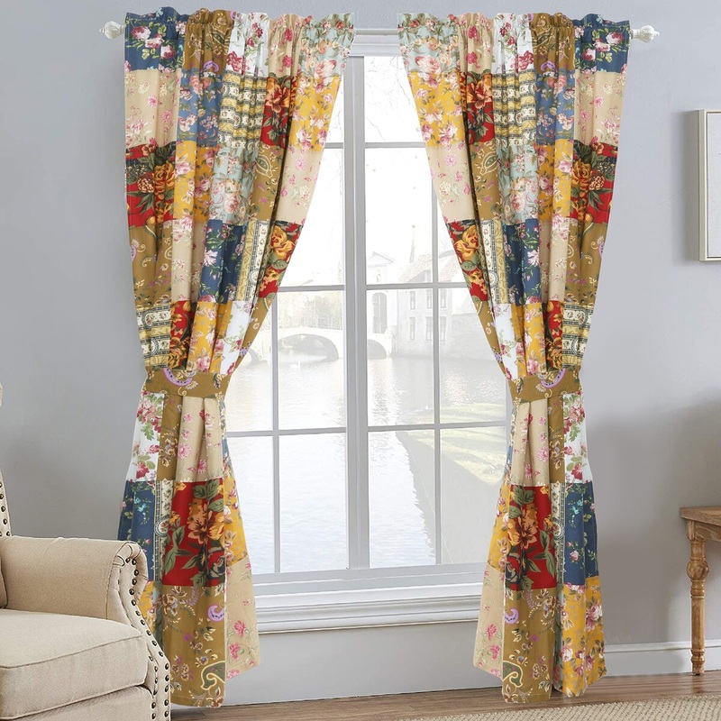 Country Garden Fall Flowers Paisley Window Curtain Panel/Drapes with Tie Backs
