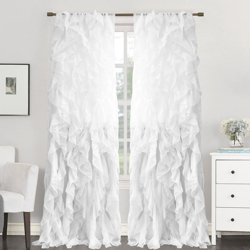 Sweet Home Collection Sheer Voile Waterfall Ruffled Tier 108 Inch Single Curtain Panel - 108" long x 50" wide