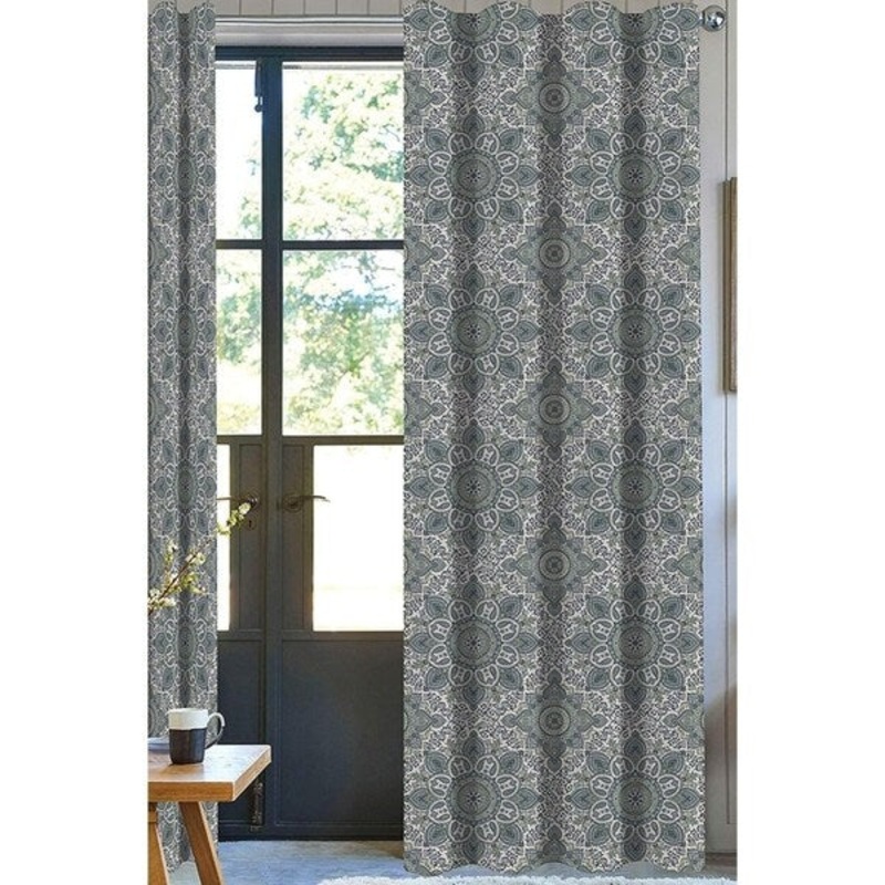 100% Organic Cotton Drapery Panel Set of 2, Green/ White