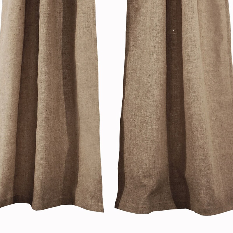 4 Piece Burlap Window Panel Set with Textured Details, Brown