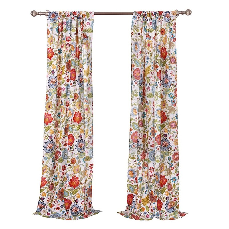 4 Piece Polyester Window Panel Set with Floral Print, Large, Multicolor