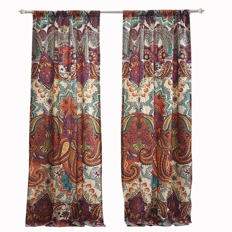 4 Piece Polyester Window Panel Set with Jacobean Print, Multicolor