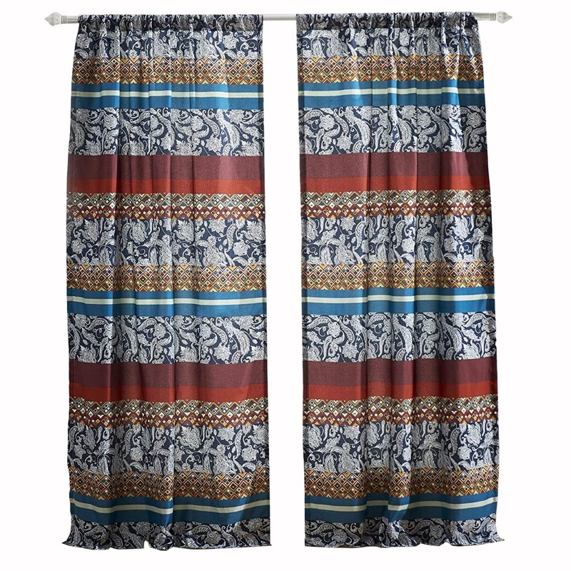 4 Piece Polyester Window Panel Set with Paisley and Mosaic Print,Multicolor