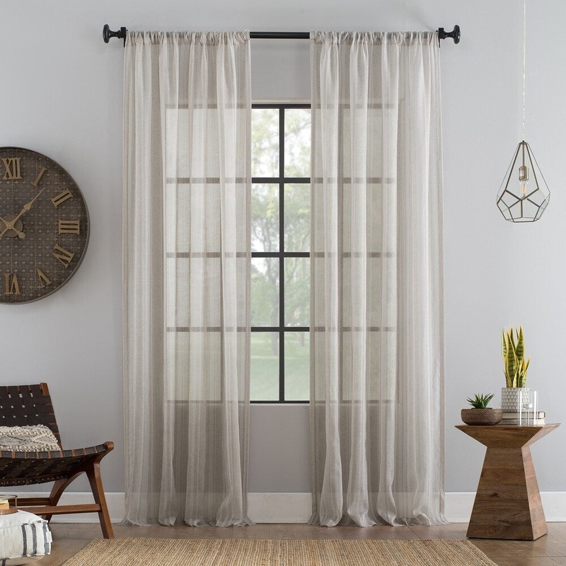 Archaeo Stripe Textured Cotton Blend Sheer Rod Pocket Curtain Panel