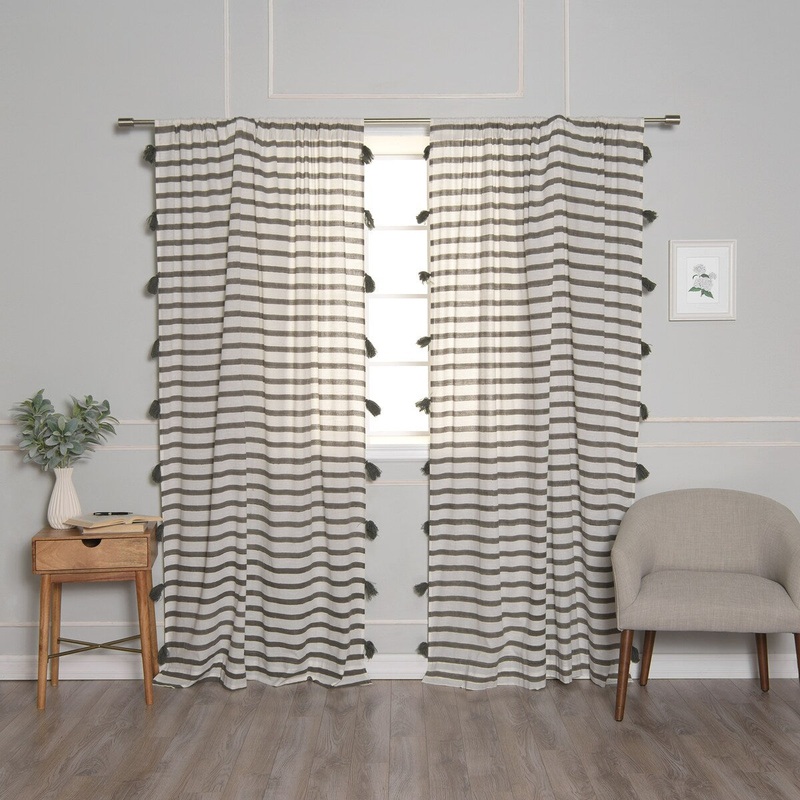 Aurora Home Stripe & Tassel Cotton Curtains - 84