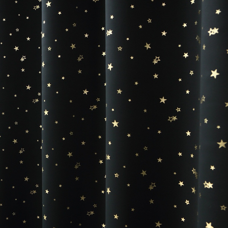 Aurora Home Twinkling Metallic Gold Star Printed Blackout Grommet Curtain