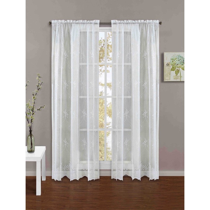 Blossom Lace 84-inch White Rod Pocket Panel - 56 x 84
