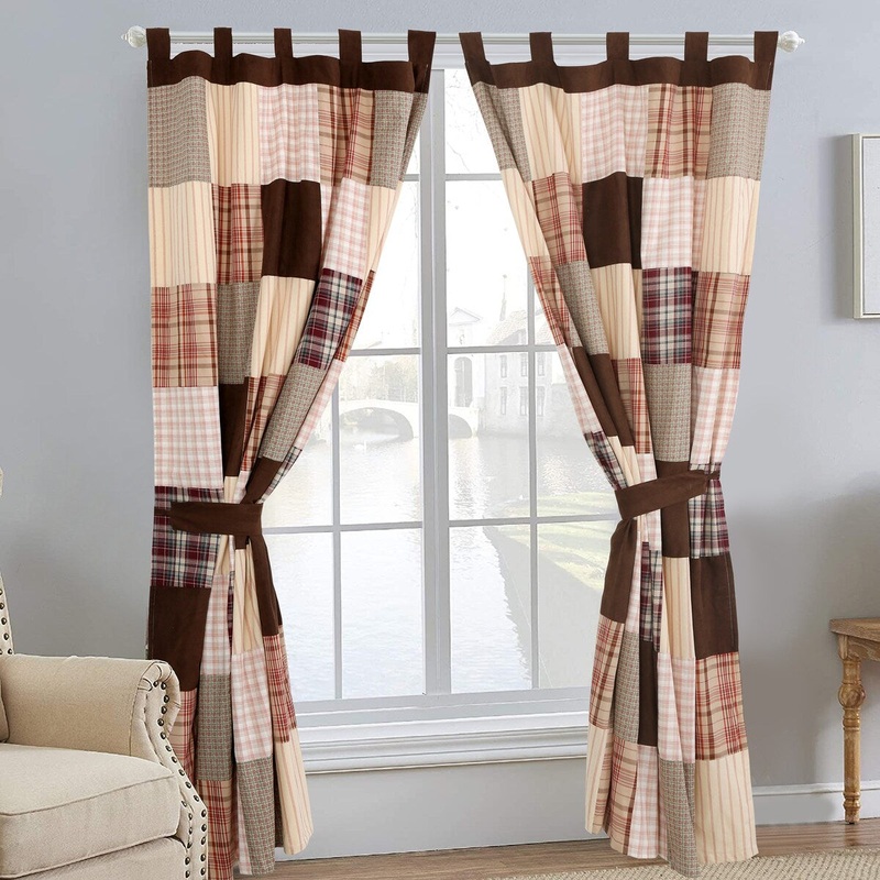 Brody Plaid Stripe Patchwork Window Curtain Panel/Drapes with Tie Backs