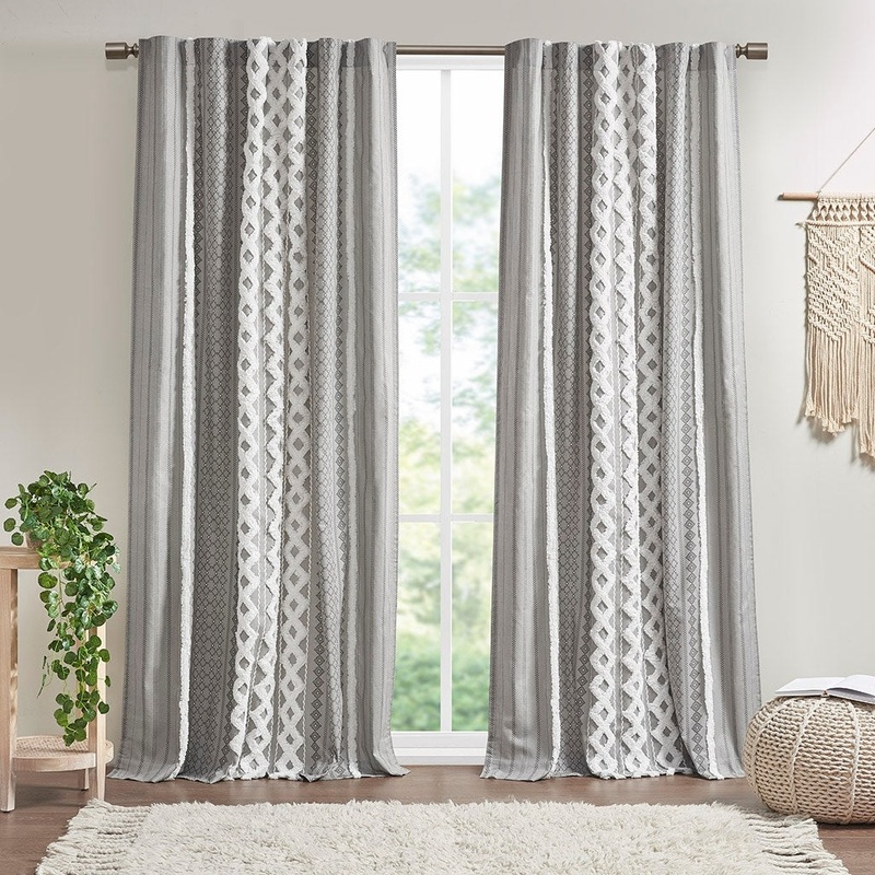 Cotton Printed Curtain Panel with Chenille Stripe and Lining - 50"W x 84"L