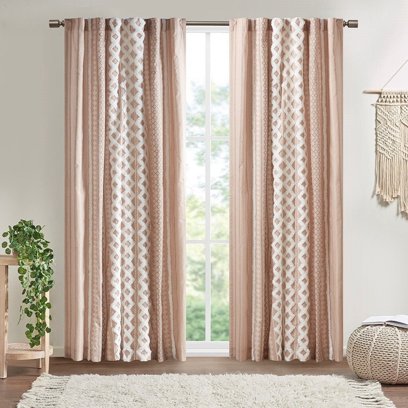 Cotton Printed Curtain Panel with Chenille Stripe and Lining - 50x84"