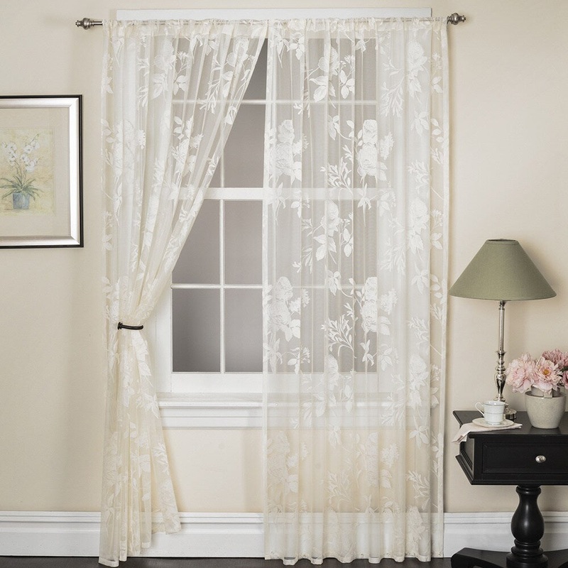 Rose Lace 84-inch Curtain Panel Pair - 56 x 84 - 56 x 84