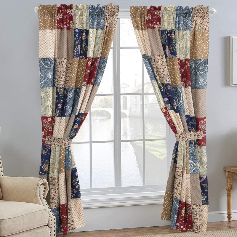 Sanders Floral Paisley Patchwork Window Curtain Panel/Drapes with Tie Backs