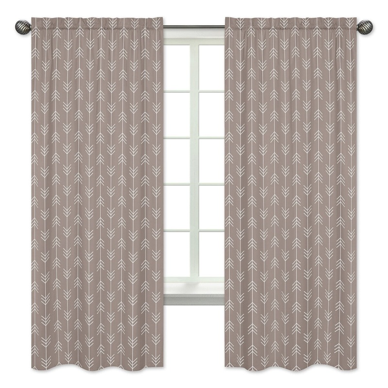 Sweet Jojo Designs Outdoor Adventure Collection Stone Grey and White Arrow Print Cotton 84-inch Long Curtain Panel Pair