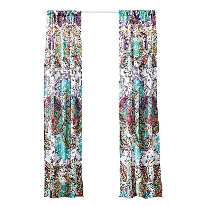 Vana 84 Inch Two Window Curtains, Decorative Paisley Print Design, Rod Pockets