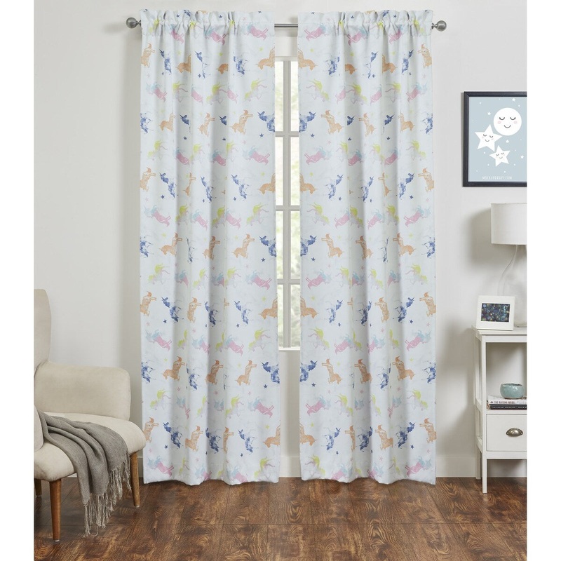 VCNY Home 2-Piece White/Multi Unicorn Glow in the Dark Rod Pocket Curtain Panel Set - 76" x 95"