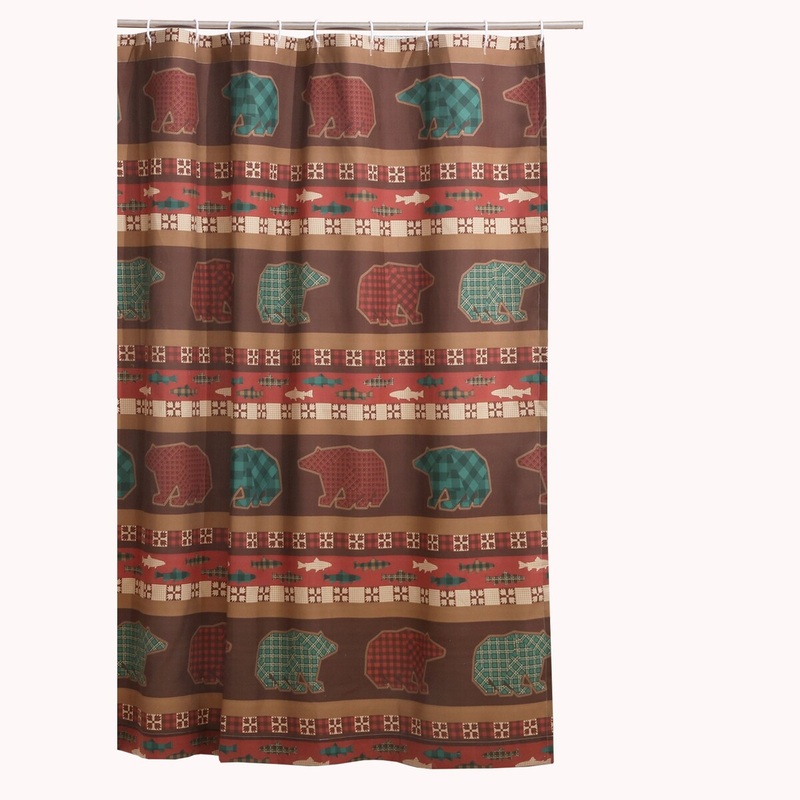 60 x 50 Inches Shower Curtain with Salmon and Bear Print, Multicolor