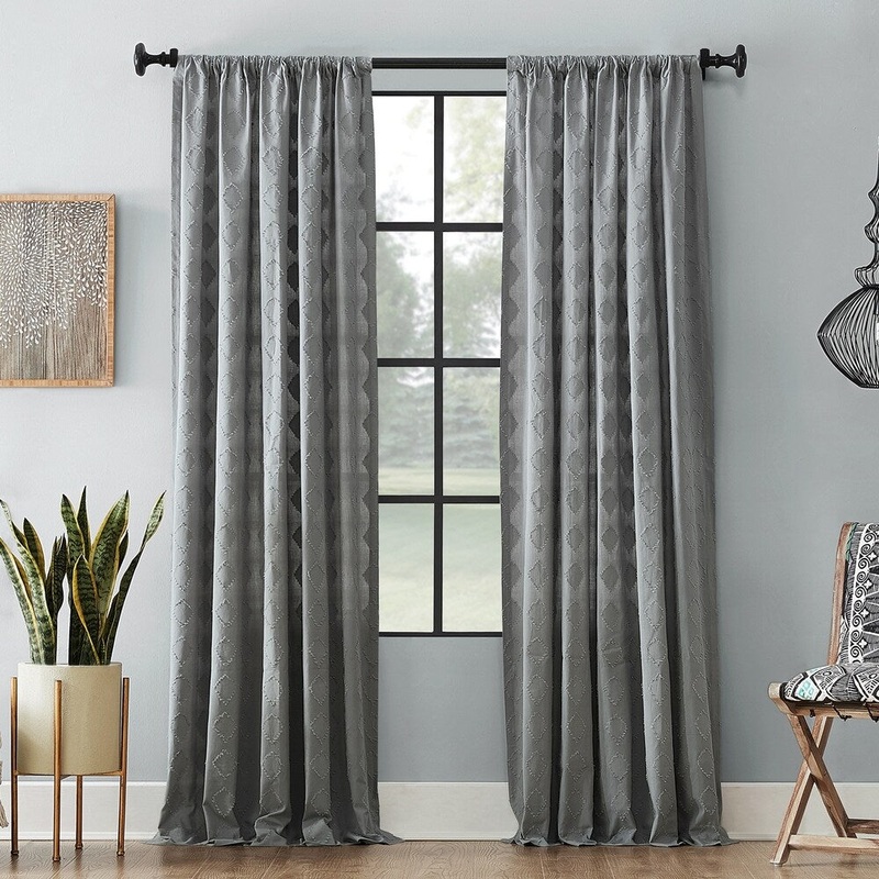Archaeo Diamond Fray Cotton Single Curtain Panel, Single Panel