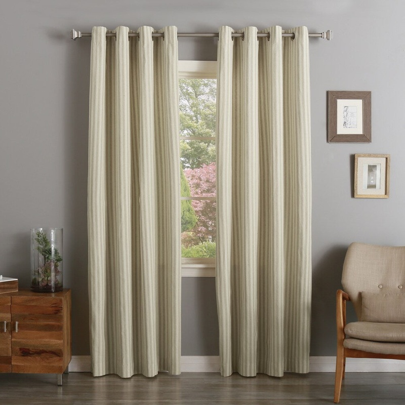 Aurora Home Awning Stripe Cotton Linen Blend Grommet Top Curtain Panel Pair