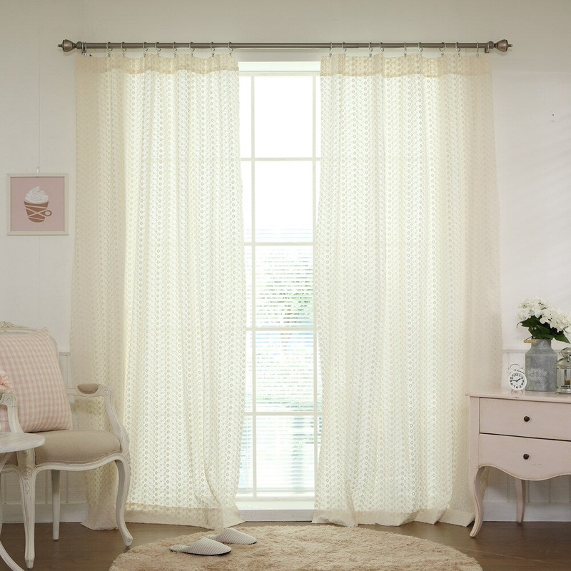Aurora Home Mini-Flower Embroidered Cotton Eyelet Curtain Panel Pair