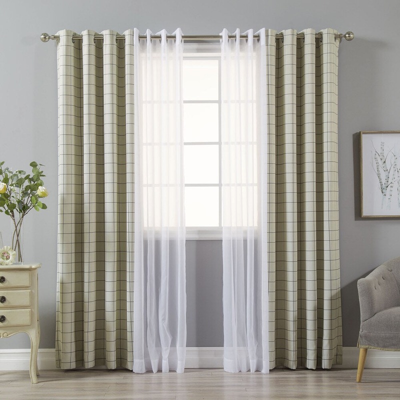 Aurora Home Mix & Match Check and Voile Sheer 4 Piece Curtain Panel Set - 52x84