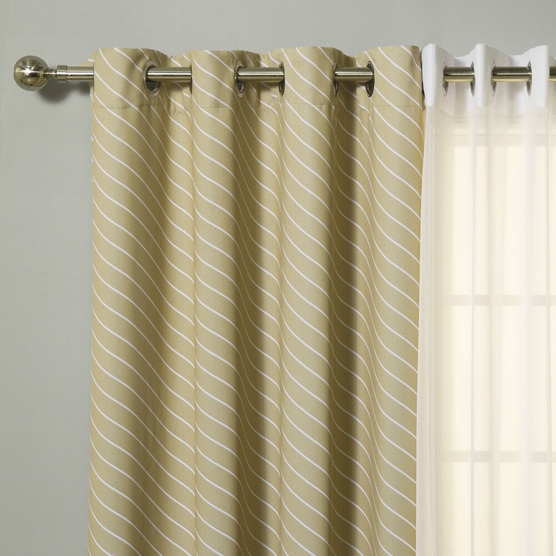Aurora Home Mix & Match Diagonal Stripe and Voile Sheer 4 Piece Curtain Panel Set - 52 x 84