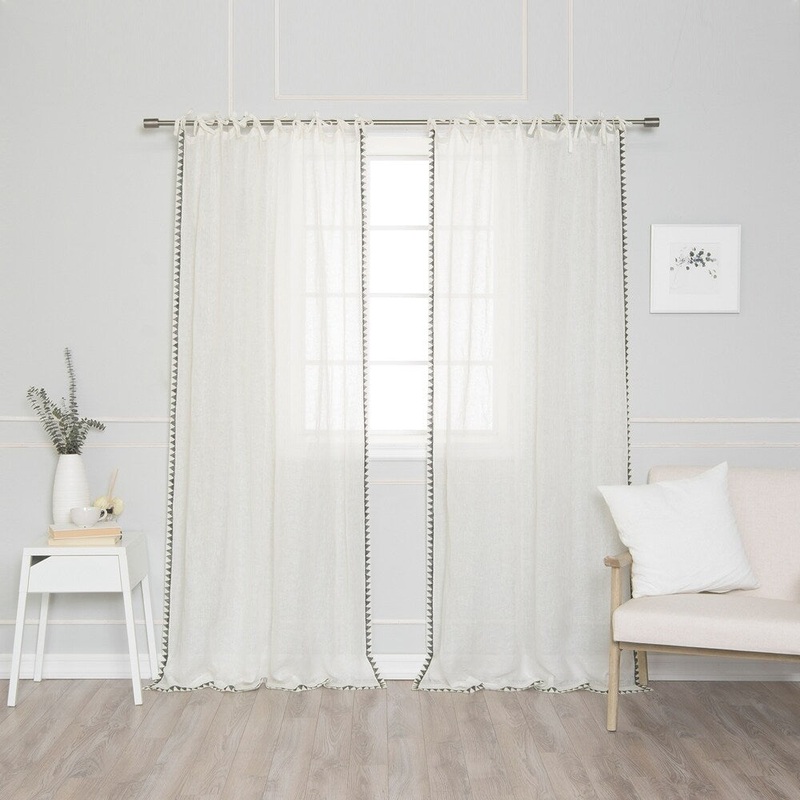 Aurora Home Triangle Border French Linen Voile Tie Top Single Curtain Panel - 52"W x 84"L