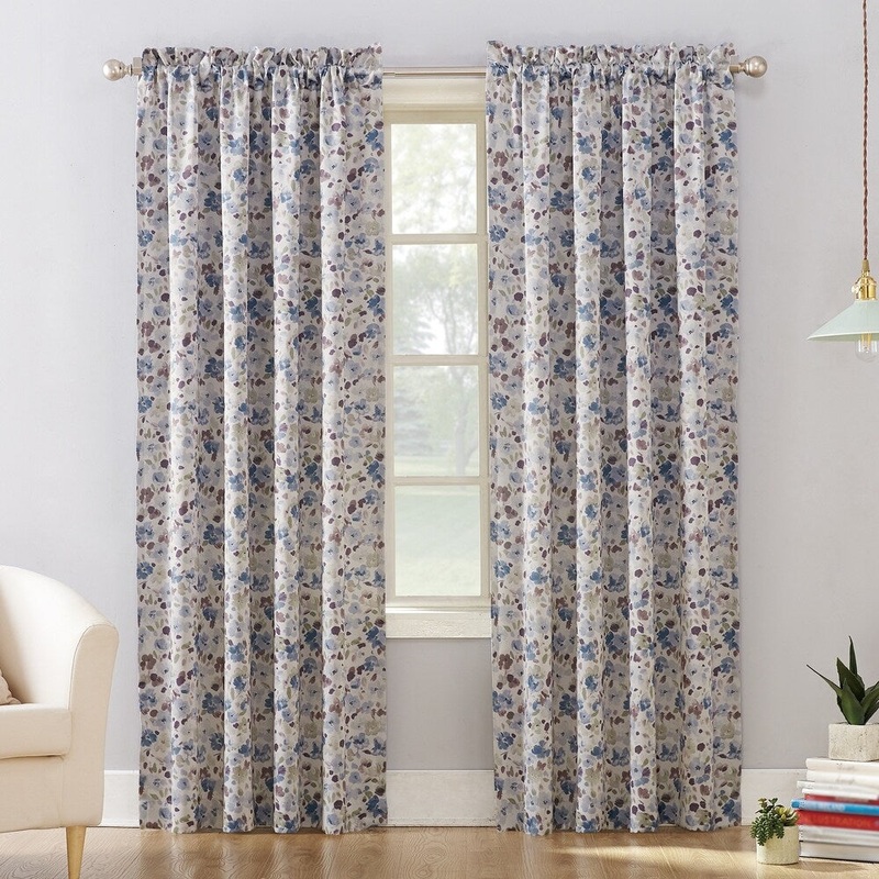 Sun Zero Isabella Floral Print Room Darkening Rod Pocket Curtain Panel