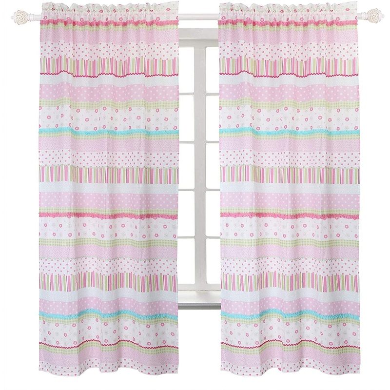 Taylor & Olive Sunfish Pastel Floral Stripe Rod Pocket Curtain Panel Pair
