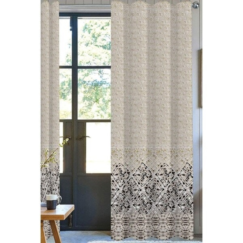 100% Organic Cotton Drapery Panel Set of 2, Beige/ Black
