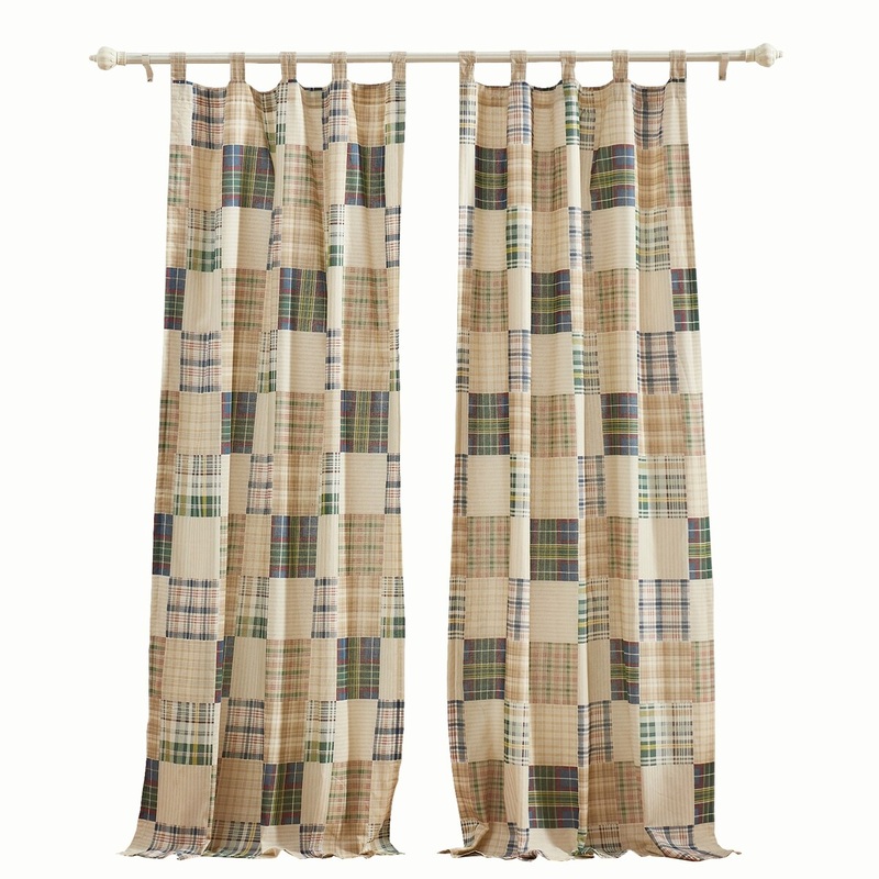 4 Piece Multicolor Fabric Window Panel, Plaid and Striped Pattern