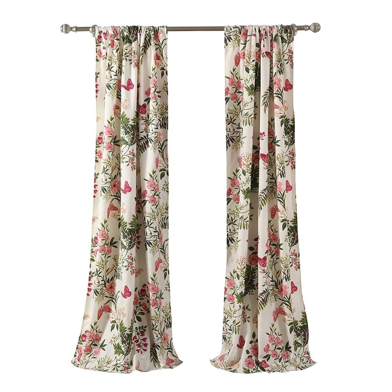 4 Piece Window Panel Set with Floral and Butterfly Print, Multicolor