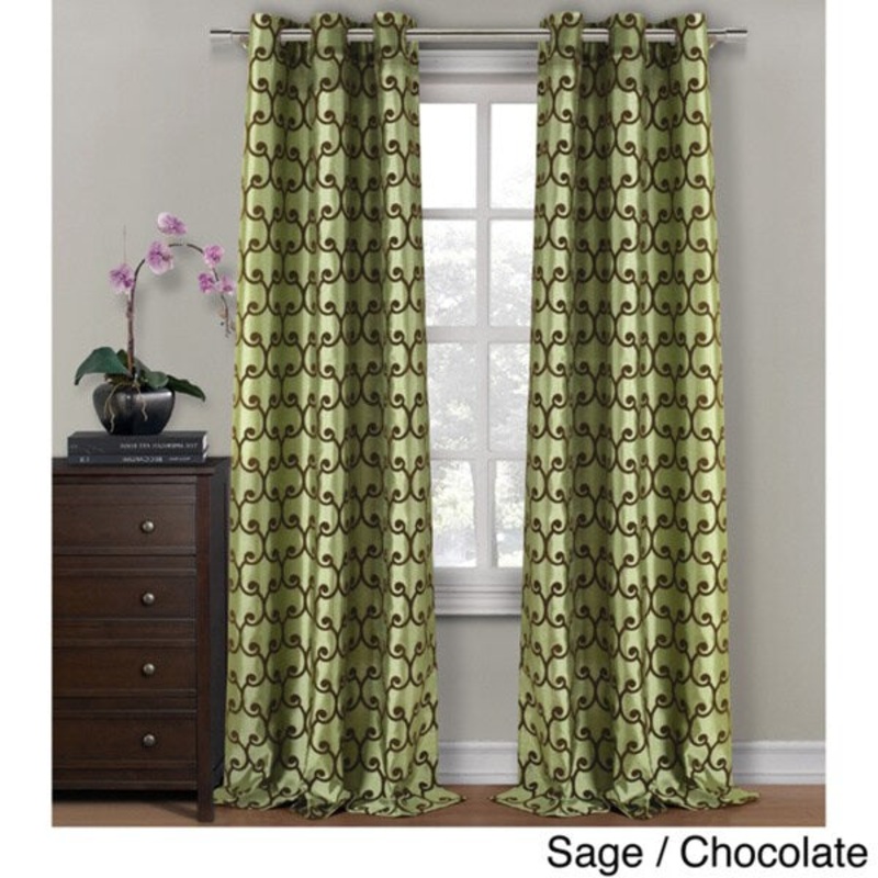 Amora Flocking Grommet Top Curtain Panel Pair